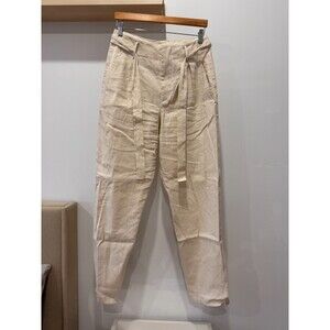Rag & Bone Roxie Linen Pants Womens 4 Tan Trouser High Rise Wide Leg Paperbag